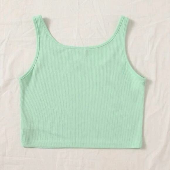 NWOT Shein Mint Green Ribbed Scoop Neck Cropped Tank Top Women’s Size Small - Picture 2 of 6